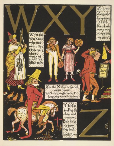 WXYZ- W for kvinnen som ikke var over snill; X er X som finnes på boller; Y for yankee doodle; og Z for galningen som så ut som en tosk av Walter Crane