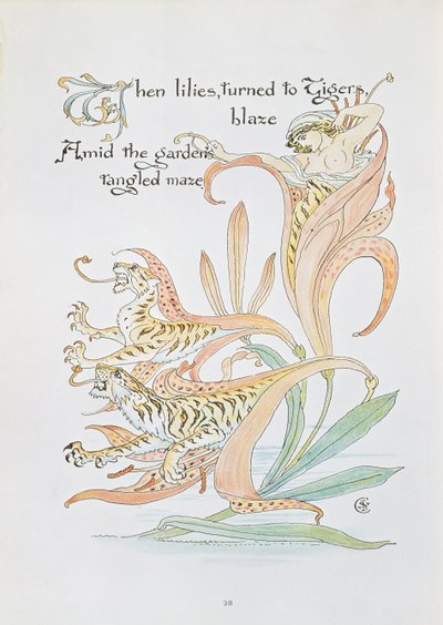 'When lilies turned to Tiger Blaze', illustrasjon til 'Flora's Feast, A Masque of Flowers' av Walter Crane