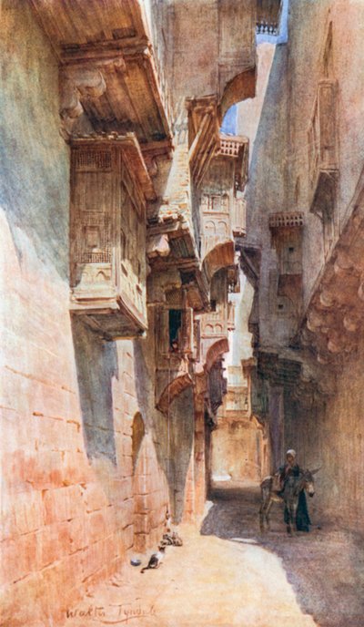 En smug i Tulun-kvartalet i Kairo (fargelitografi) av Walter Frederick Roofe Tyndale