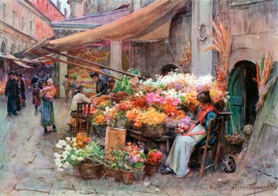 En bod på Rialto, Venezia (fargelitografi) av Walter Frederick Roofe Tyndale