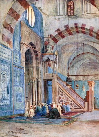 Interiøret i Den blå moskeen, Kairo (fargelitografi) av Walter Frederick Roofe Tyndale