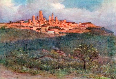 San Gamignano i Val D#39;Elsa (fargelitografi) av Walter Frederick Roofe Tyndale