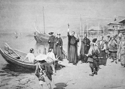 St. Francis Xaviers landing ved Kagoshima (litho) av Walter Frederick Roofe Tyndale