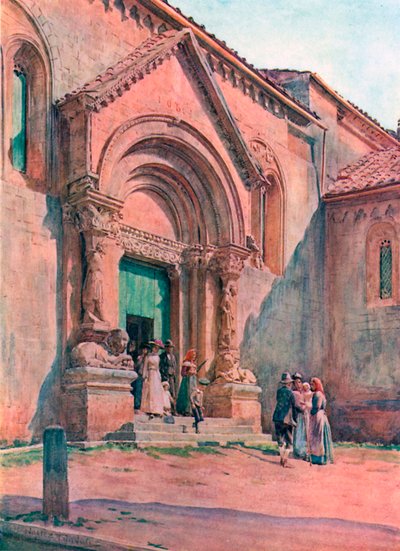 Verandaen til Pieve i San Quirico D#39;Orcia (fargelitografi) av Walter Frederick Roofe Tyndale