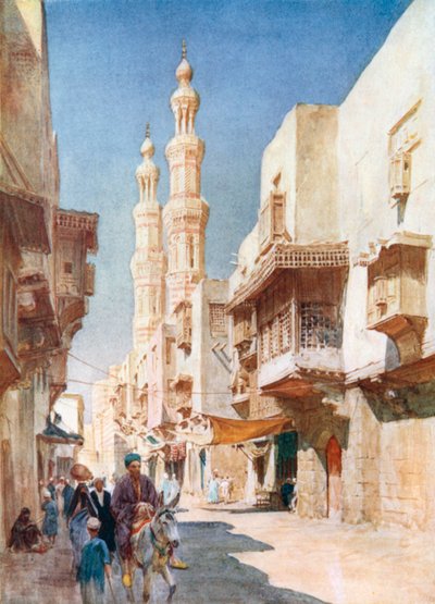 De to minareter i El-Muayyad (fargelitografi) av Walter Frederick Roofe Tyndale