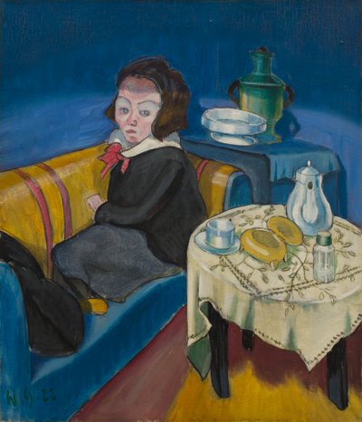 Junge Frau am Tisch (Samowar) av Walter Gramatte