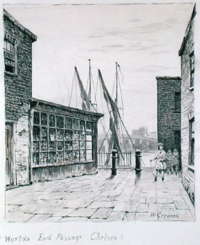 Worlds End Passage, Chelsea (blekk på papir) av Walter Greaves