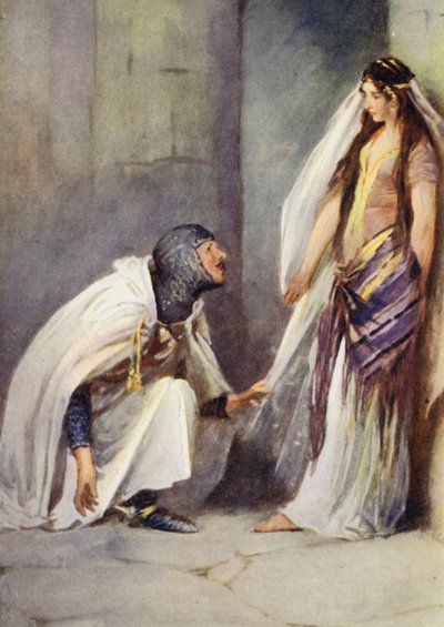 Illustrasjon for Ivanhoe av Sir Walter Scott (farge litho) av Walter Grieve
