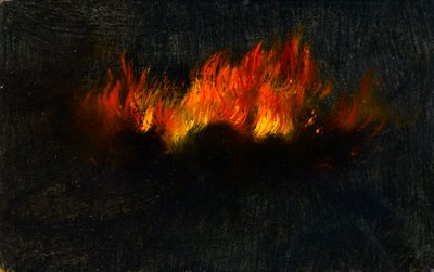 Zeppelin i flammer sett gjennom teleskop fra Southfields, 3. september 1916 (olje på kort) av Walter Hunt