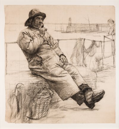 Fisherman Smoking a Pipe (kull på papir) av Walter Langley