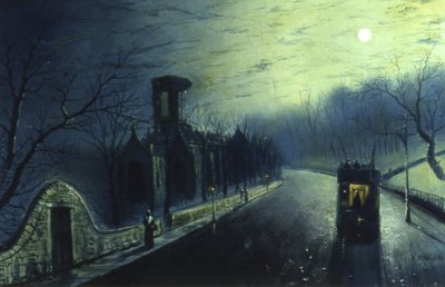 Kirkstall Abbey av Moonlight (olje på lerret) av Walter Linsley Meegan