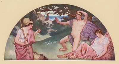 Theseus forlater den sovende Ariadne på kommando av Minerva (fargelitografi) av Walter MacEwen
