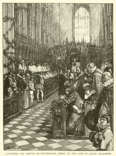 Juledagsgudstjeneste i Westminster Abbey, i dronning Elizabeths tid av Walter Paget