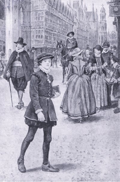 Herrick tar en tur nedover Cheapside, illustrasjon fra My Magazine av Walter Paget