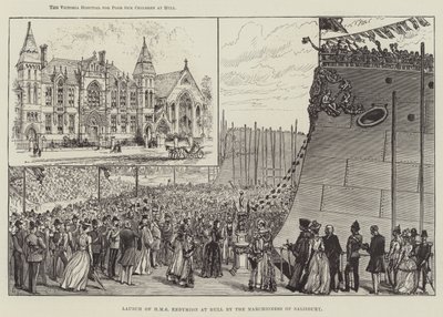 Lansering av HMS Endymion på Hull av Marchioness of Salisbury av Walter Paget