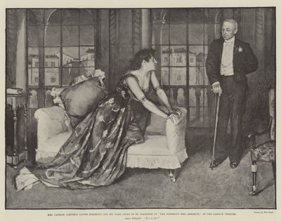 Mrs Patrick Campbell (Agnes Ebbsmith) og Mr Hare (Duke of St Olpherts) i The Notorious Mrs Ebbsmith, på Garrick Theatre av Walter Paget