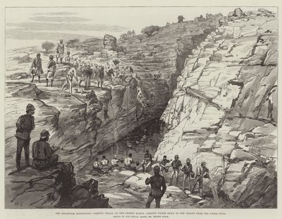 Khartoum-ekspedisjonen, Gakdul Wells, på ørkenmarsjen, og passerer vann ned til troppene fra den øvre brønnen av Walter Paget