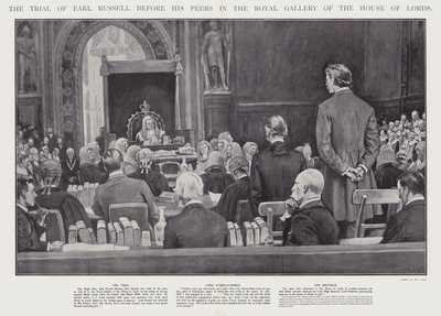 Rettssaken mot jarl Russell foran sine jevnaldrende i Royal Gallery of the House of Lords, Westminster (litho) av Walter Paget