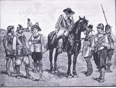 Types of Cromwellian Soldiery, illustrasjon fra The History of the British People utgitt av Waverley, ca. 1940 (litho) av Walter Paget