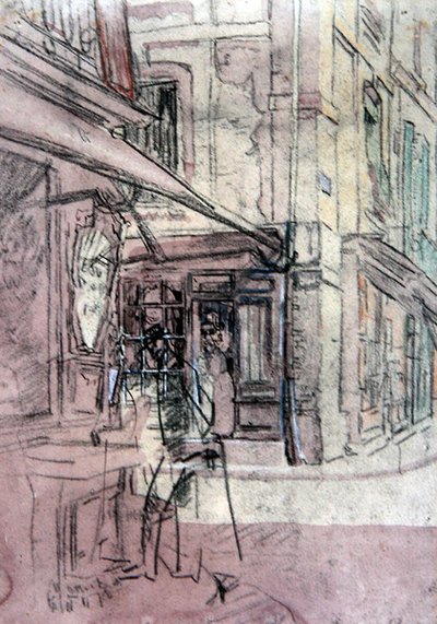 A Shop in Dieppe, ca. 1907 (blekk, farget pastell og akvarell på papir) av Walter Richard Sickert