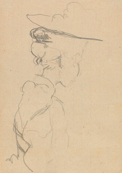 Hode og skuldre til en kvinne i hatt, i tapt profil, til høyre (grafitt på papir) av Walter Richard Sickert