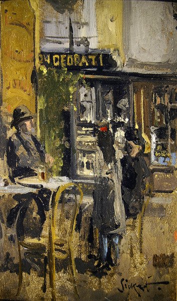 The Little Tea Shop, Dieppe (olje på panel) av Walter Richard Sickert