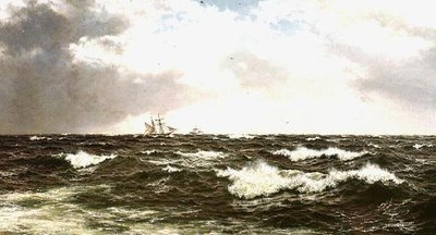 Havlandskap med skip i Mid Channel av Walter Shaw