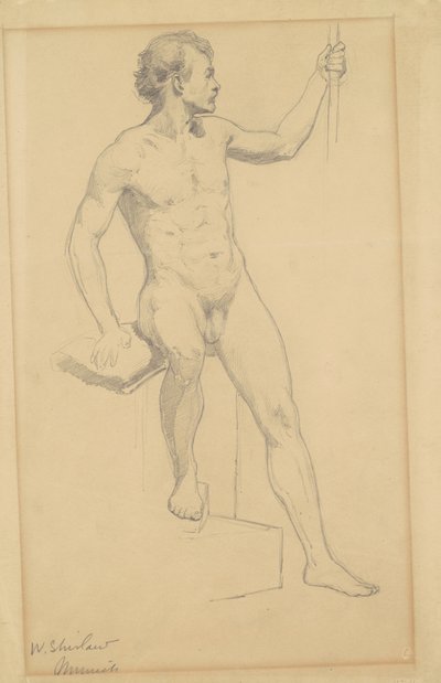 Sittende mann naken, ca. 1870-77 (grafitt på vevd papir) av Walter Shirlaw