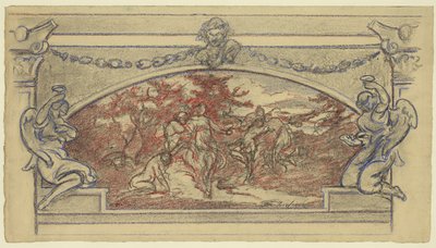 Studer tegning for et veggmaleri som viser dansende figurer av Walter Shirlaw