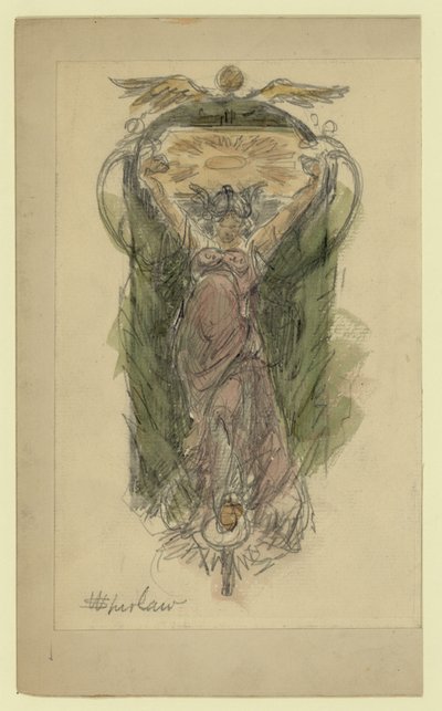 Studietegning for veggmaleri av kvinne, nr. 1 av Walter Shirlaw