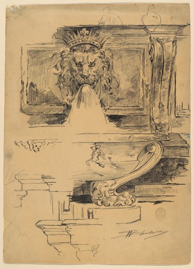 Studie av en fontene, Italia av Walter Shirlaw
