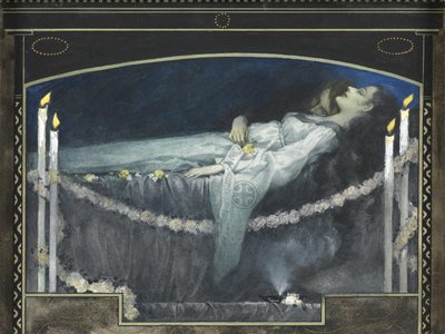 Romeo og Julie (akvarell med kroppsfarge og gull på papir) av Walter Sigmund Hampel