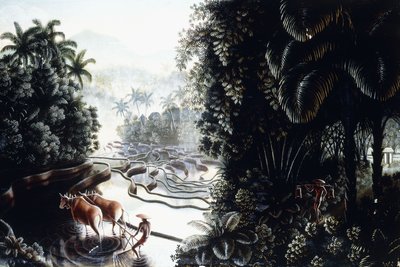Utsikt over Sawahs til Gunung Agung, ca. 1937-1939 (olje om bord) av Walter Spies