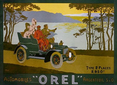 Annonse for Orel-biler (litho-farge) av Walter Thor