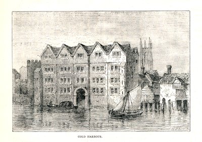 Kald havn. Medieval Mansion House North Bank of Thames over London Bridge, 1894 av Walter Thornbury