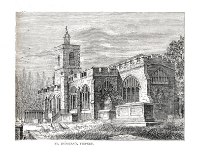 St.Dunstans Stepney. Fra en utsikt tatt i 1803 av Walter Thornbury