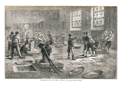 Myntverkets indre fra en tegning fra rundt 1800, 1878 av Walter Thornbury