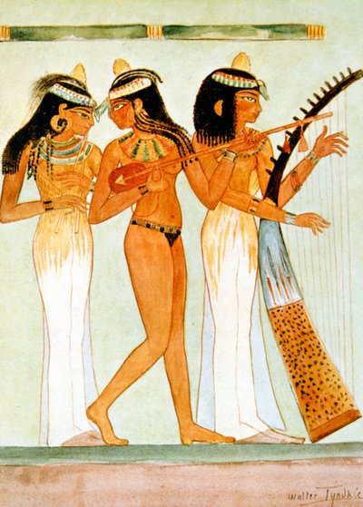 Gamle egyptiske musikere og en danser, 1910 av Walter Tyndale
