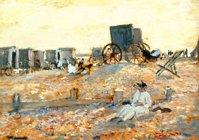 Strandscene (olje på panel) av Walter Westley Russell