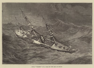 HMS Urgent i kuling i Biscayabukta av Walter William May