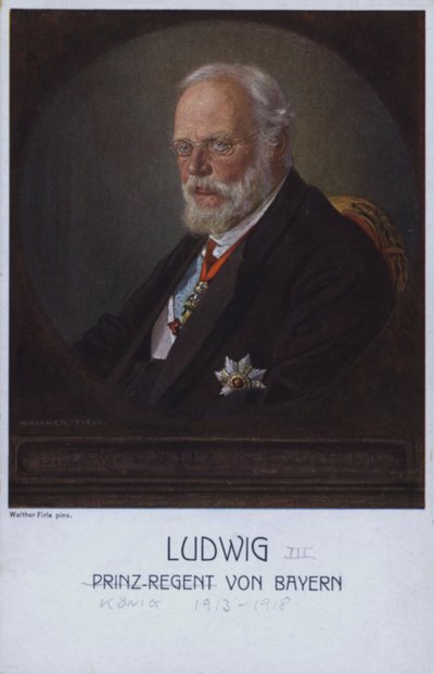 Ludwig III, siste konge av Bayern, da Prince Regent (farge litho) av Walther Firle