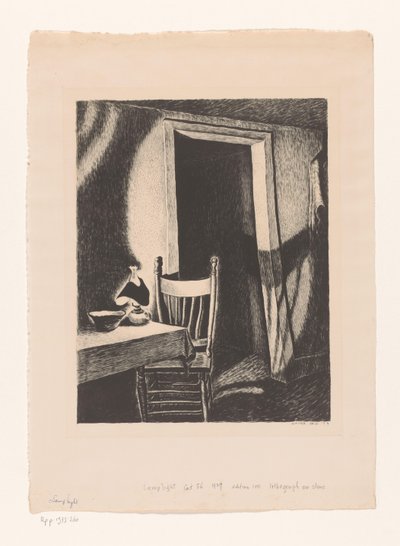 Interiør ved lampelys av Wanda Gág (signed by artist)