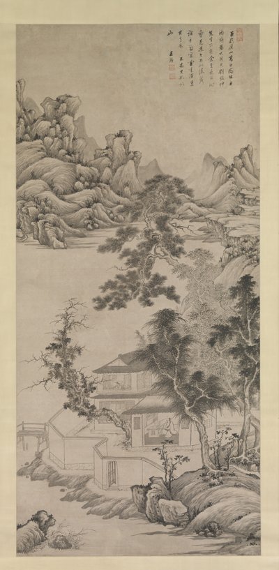 Lofty Scholar blant bekker og fjell, på samme måte som Juran, sent på 1600-tallet. av Wang Jian