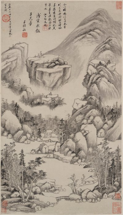 Landskap i stil med Huang Gongwang av Wang Shimin