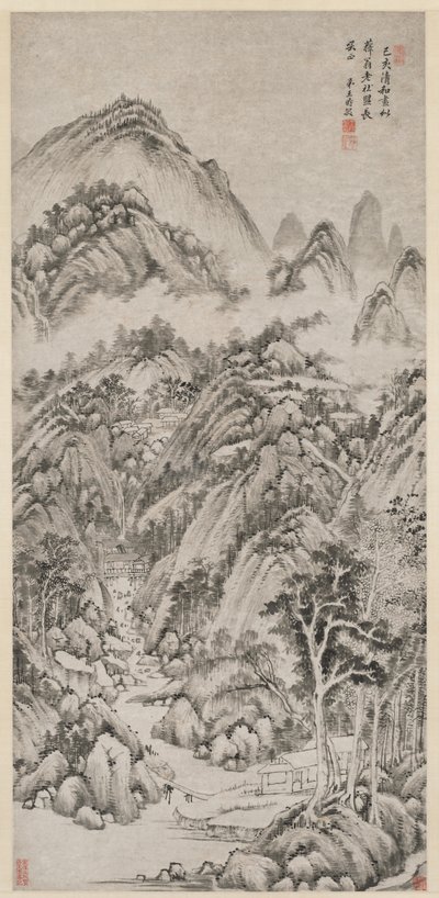 Fjelllandsby omfavnet av sommeren, 1659. av Wang Shimin