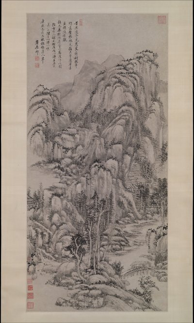 Landskap etter Wu Zhen, datert 1695. av Wang Yuanqi