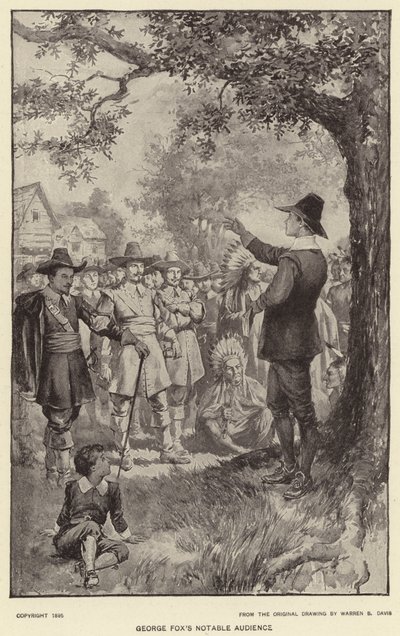 George Foxs bemerkelsesverdige publikum (litho) av Warren B. Davis