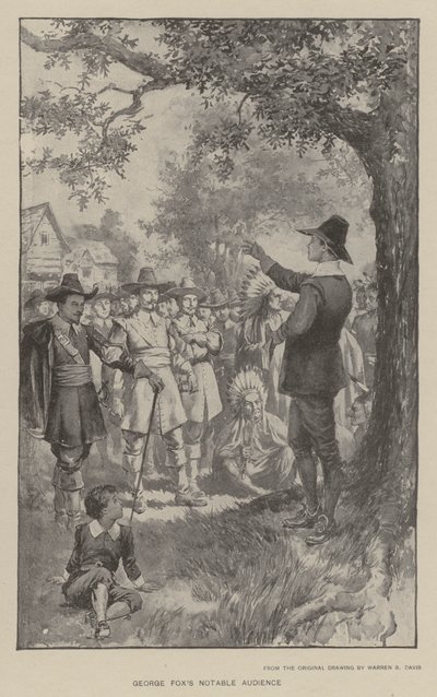 George Foxs bemerkelsesverdige publikum (litho) av Warren B. Davis