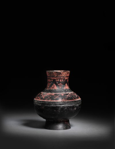 Liten rødmalt svart-lakkert sort keramikkkrukke, Hu, 476-221 f.Kr. av Warring States period Chinese School
