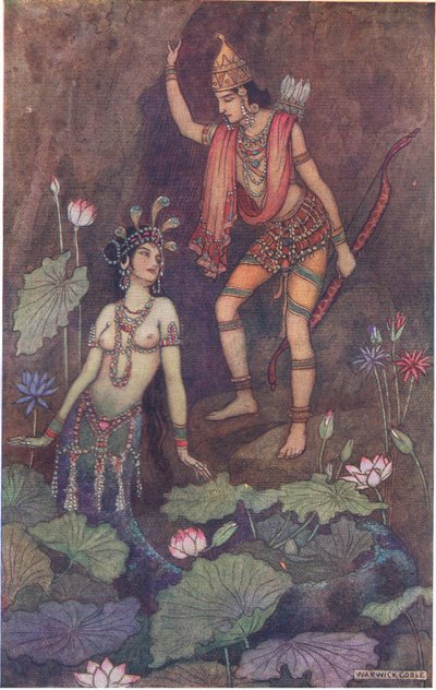 Arjuna og elvenymfen av Warwick Goble
